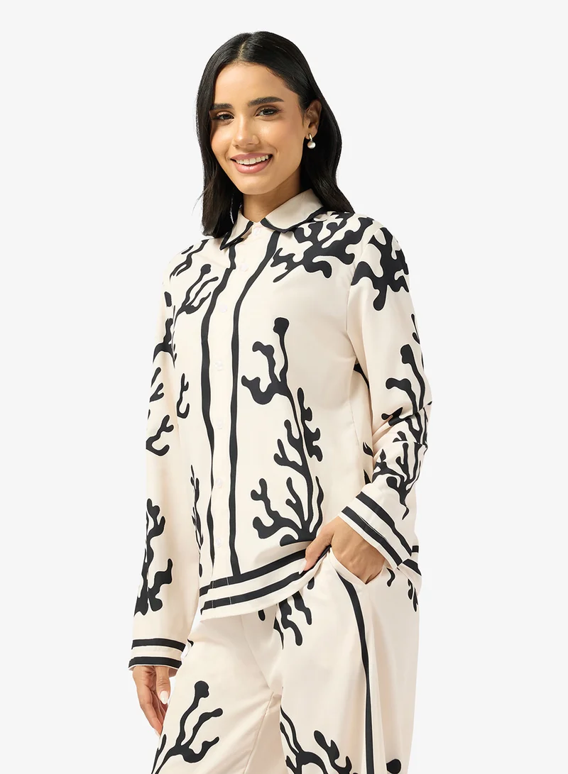 Ginger  Oversize Satin Floral Print Shirt & Pant Coord Set for Women | Best Price UAE